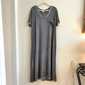 Umgee Gray Midi Tee T Shirt Dress Distressed Raw Hem Faded Size Large Oversized‎